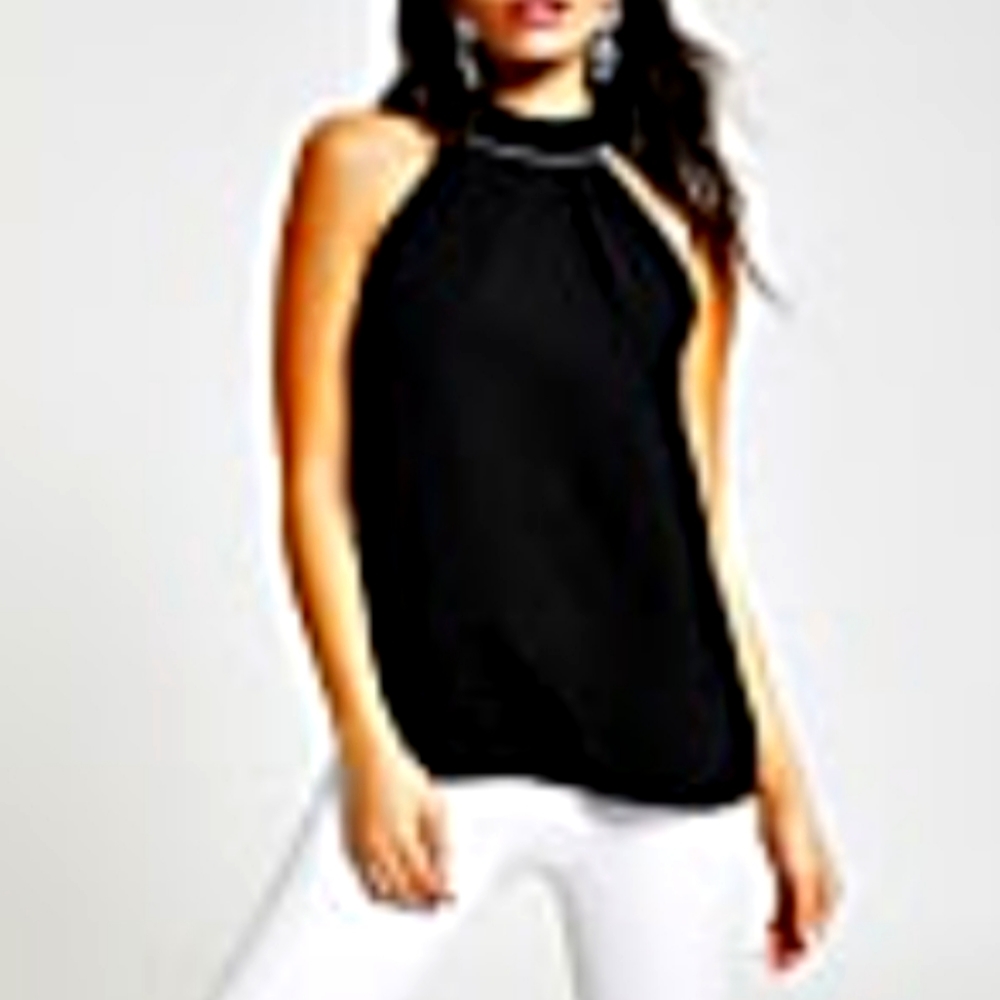 River Island Black Halter Top with crystal trim US 6 (UK 10)